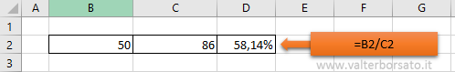 Applicare calcoli percentuali in Excel: calcolare il rapporto percentuale fra due numeri 