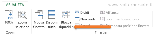 Excel: Bloccare righe e colonne: Gruppo pulsanti Finestra