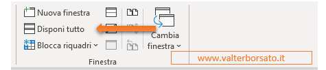Affiancare sul monitor più fogli di lavoro di Excel: Disporre finestre affiancate dello stesso file (Pulsante Disponi tutto)