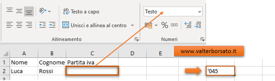Imputare correttamente i codici in formato testo | Gli zeri iniziali in Excel