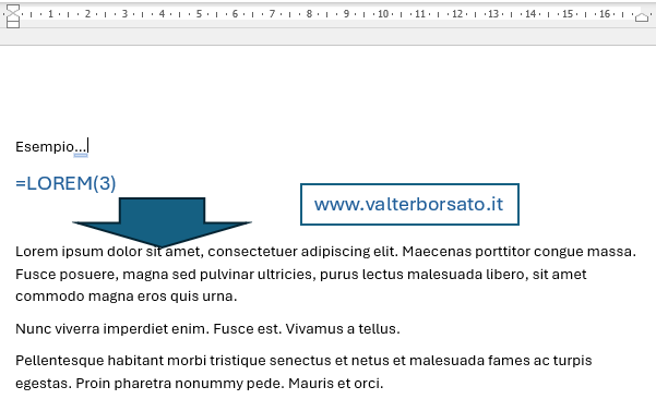 Inserimento del testo LOREM IPSUM in WORD