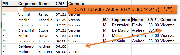 funzione di matrice dinamica STACK.VERT e STACK.ORIZ