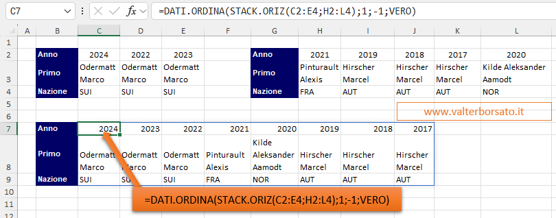 funzione di matrice dinamica STACK.ORIZ