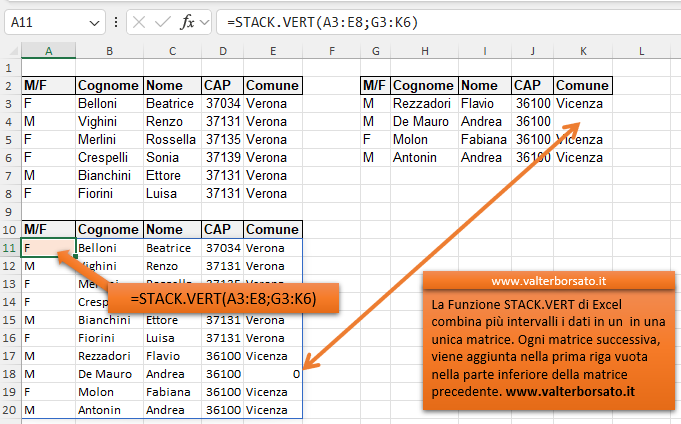 funzione di matrice dinamica STACK.VERT e STACK.ORIZ