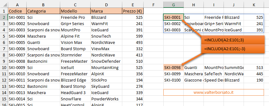 La  Funzione INCLUDI di Excel: primo esempio di applicazione.