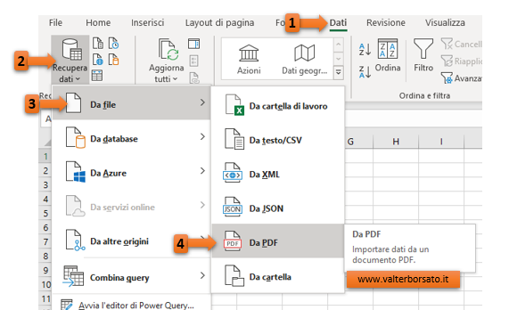 Impostare la conversione della tabella dal documento PDF in Excel