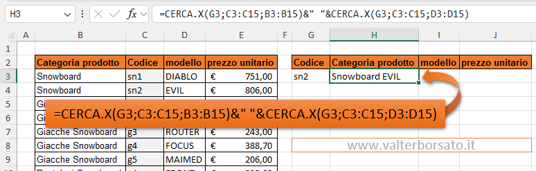 CERCA.X concatenazione dei risultati