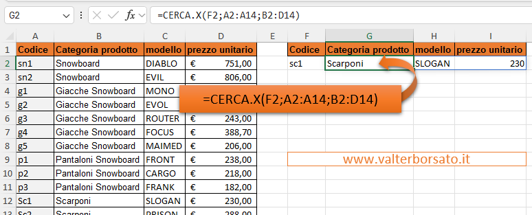 CERCA.X :  per restituire più colonne o righe (adiacenti o meno)