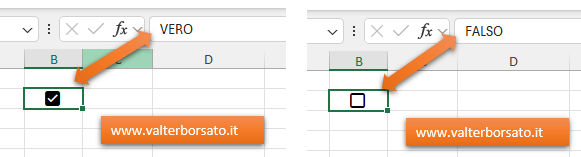 restituzione VERO FALSO nelle nuove checkbox di excel