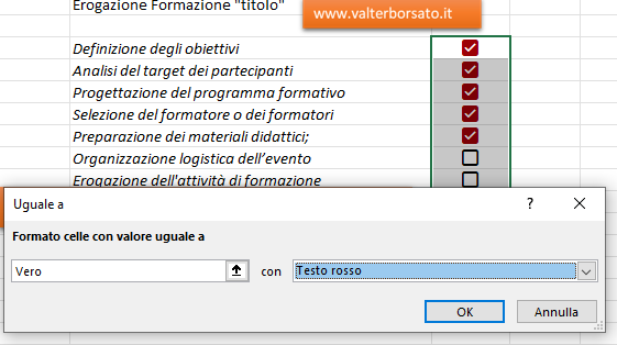 applicazione della formattazione condizionale applicata alla Checkbox