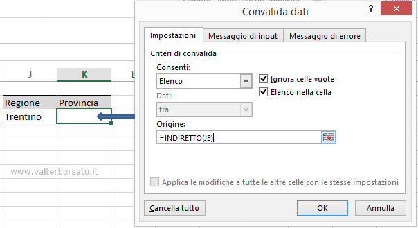 Excel: convalida dati con menu dinamici | Finestra di dialogo Convalida dati