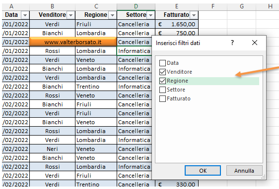 Lo strumento Filtro dei dati delle tabelle Excel: impostazione tabelle