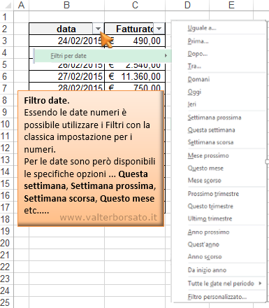 Filtri personalizzati di Excel | Filtrare le date nelle tabelle e negli archivi