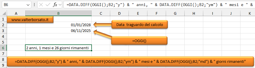 Creare un conto alla rovescia con la Funzione DATA.DIFF