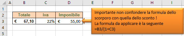 Excel formule finanziarie di base |  Formula scorporo IVA