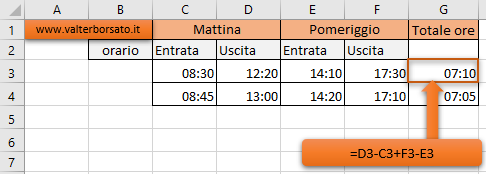 Excel formato ora calcolare ore e minut: come sottrarre le ORE (Esempio: calcolo entrata uscita lavoro)