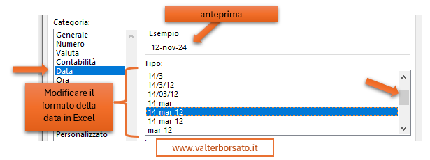 Modificare il formato della data in Excel