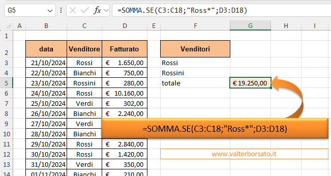 Applicare i caratteri jolly nei criteri di somma