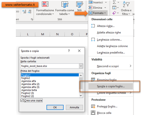 Copiare e spostare i Fogli di lavoro di Excel: Copiare o spostare un Foglio con il comando presente sulla scheda Home della barra multifunzione