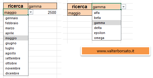 Utilizzare la Funzione INDIRETTO per acquisire i nomi delle matrici da una convalida ad elenco