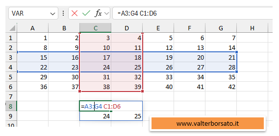 Intersecare due matrici bidimensionali di dati