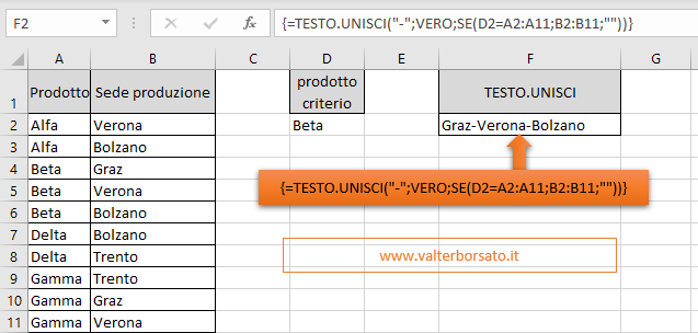 La nuova Funzione di Excel TESTO.UNISCI per unire valori ricercati all'interno di una matrice