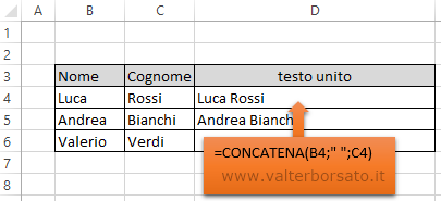 La Funzione CONCATENA di Excel | Esempio concatenazione testi