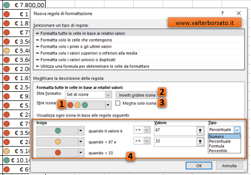 Formattazione condizionale di Excel: esempio applicazione Set icone 