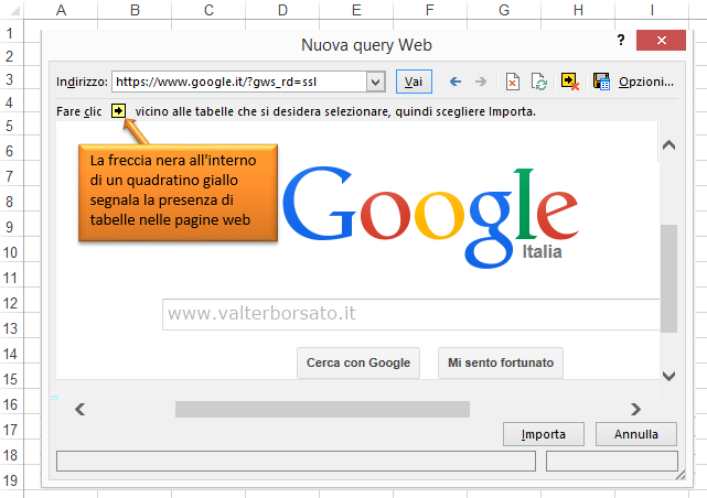 Excel: importare dati | Creare una Query Web 