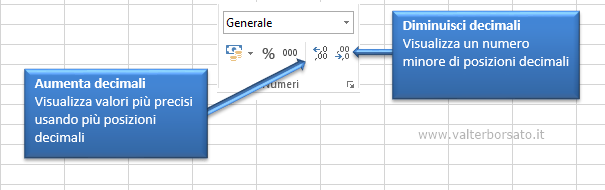 Excel | i pulsanti aumenta decimali e diminusci decimali