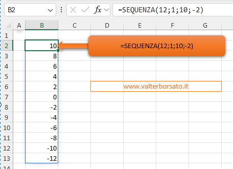 SEQUENZA: creare una sequenza numerica decrescente