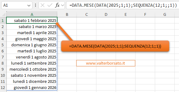 Generare una sequenza di date con intervalli mensili