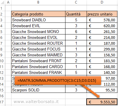 Excel | La Funzione MATR.SOMMA.PRODOTTO