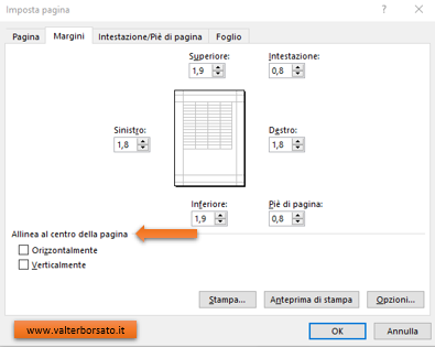 Come stampare in Excel: Stampare la tabella al centro del foglio e definire i margini