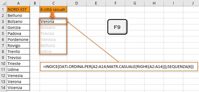 Creazione di una estrazione casuale senza valori (testuali o numerici) duplicati in Excel Microsoft 365 - esempio di applicazione